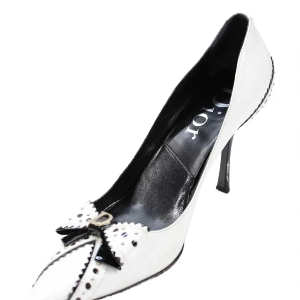 DIOR Womens Pointed Toe Bow Front Gold Tone High Heels White Size EUR 37.5 - Picture 4 of 12